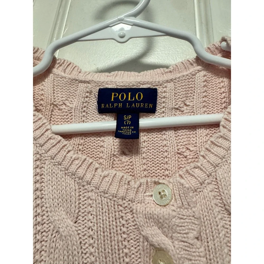 Polo Ralph Lauren Kids Cable Knit Sweater Dress Pastel Pink Size S 7 Cotton